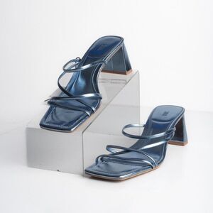 Zara Womens Blue Strappy Mule Heeled Sandals Sz US 7.5 EU 38 2322/110 NWD